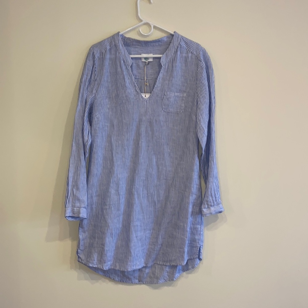 NWT: Printed Bananakeet Dress-Blue Stripe-Medium-Linen